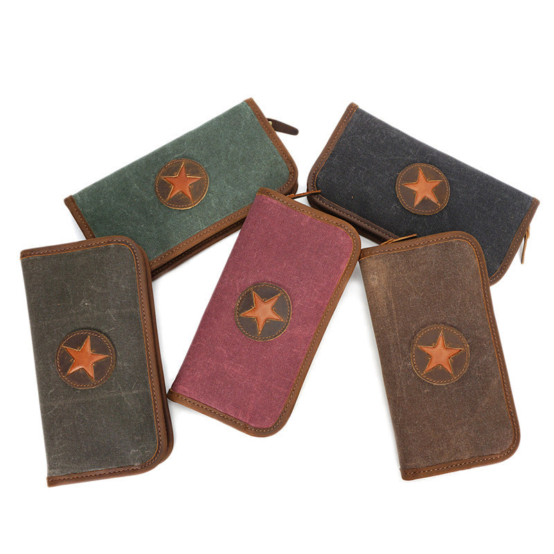Handmade Vintage Canvas Zipper Closure Long Wallet for Men