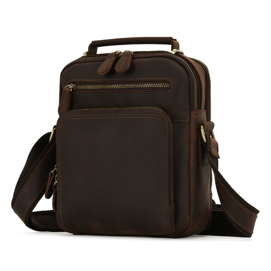 Handmade Vintage Crazy Horse Leather Crossbody Bag for Men