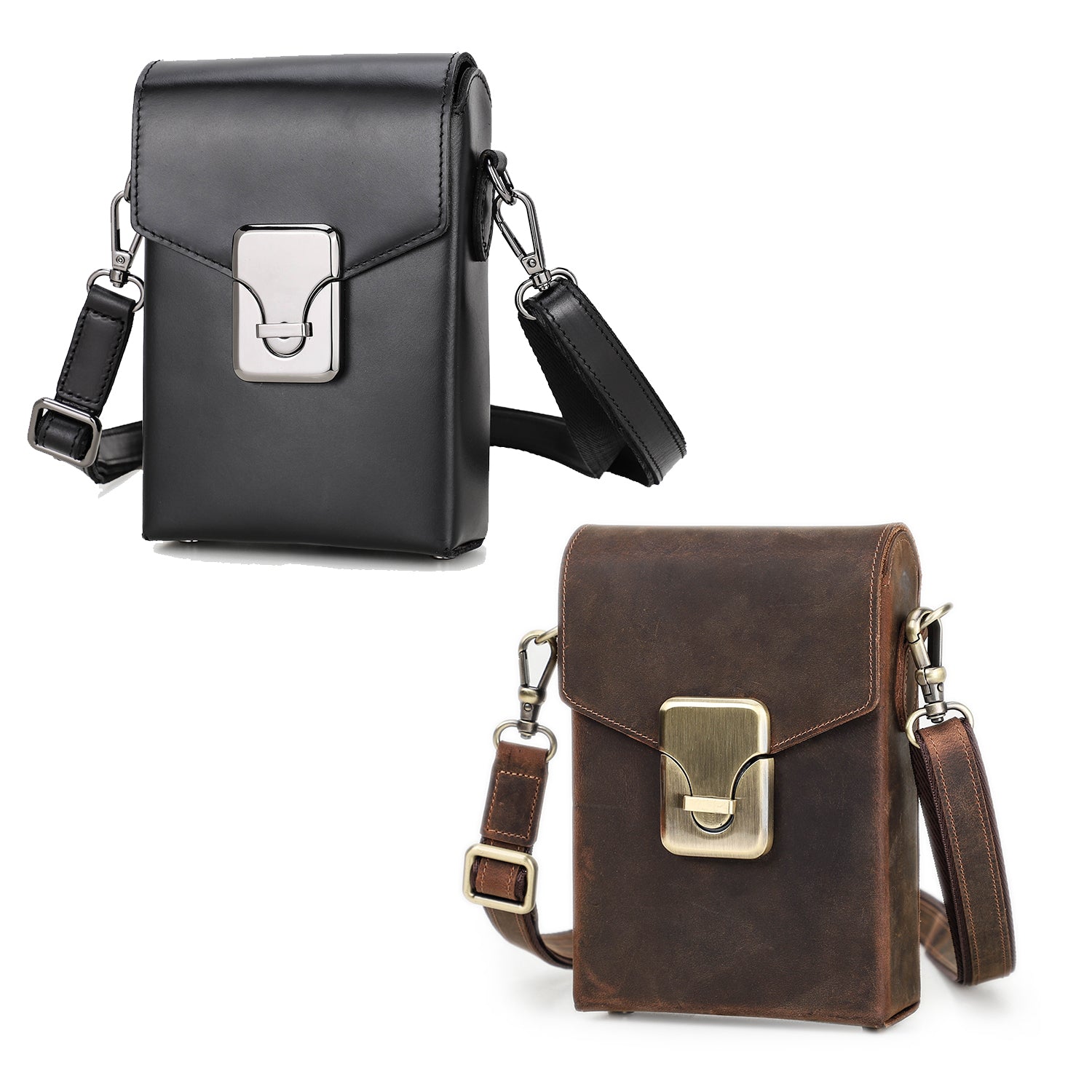 Handmade Vintage Crossbody Zipper Genuine Leather Men’s Phone Bag