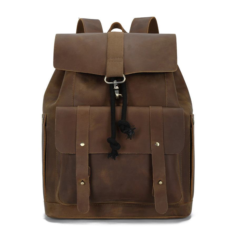 Men's Brown Leather Drawstring Backpack — Carver