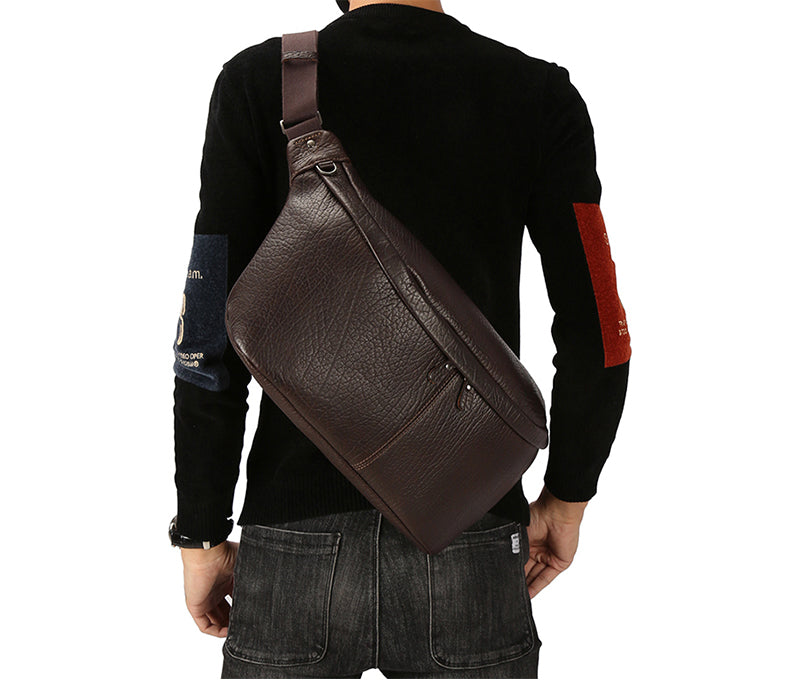 Handmade Vintage Fashion Zipper Genuine Leather Men’s Crossbody Bag