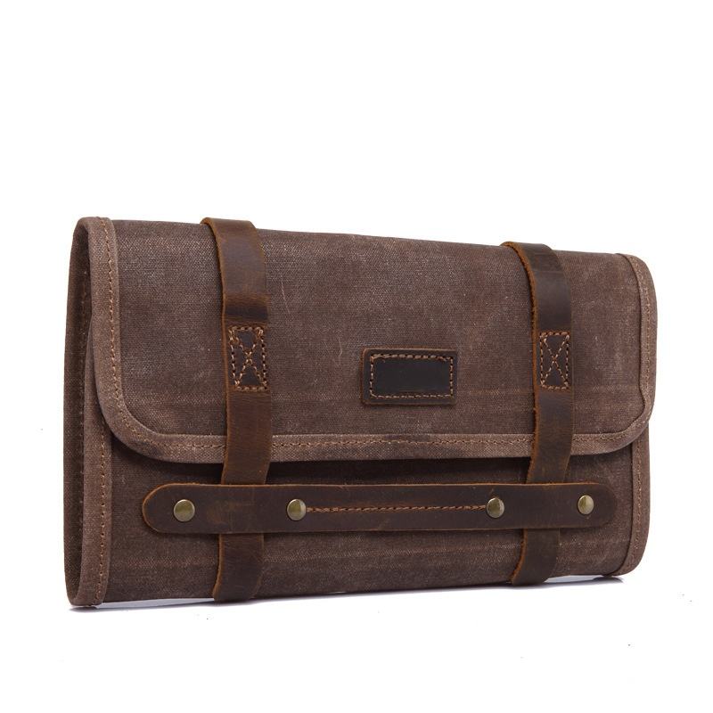 Handmade Vintage Foldable Canvas Tool Bag with Flap Cover for Men