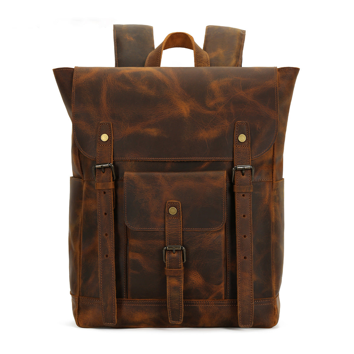 Handmade Vintage Full-Grain Leather Business Backpack with Trolley Sleeve