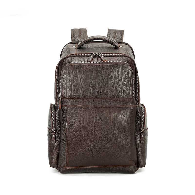 Handmade Vintage Full-Grain Leather Men’s Backpack with Zipper Closure