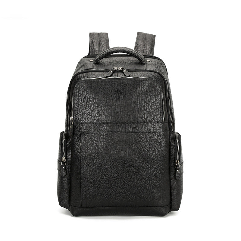 black grain leather backpack Men's Black Pebbled Leather Backpack
