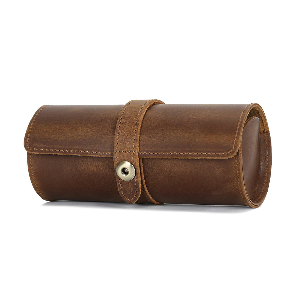 Handmade Vintage Leather 3-Slot Watch Box Organizer for Men
