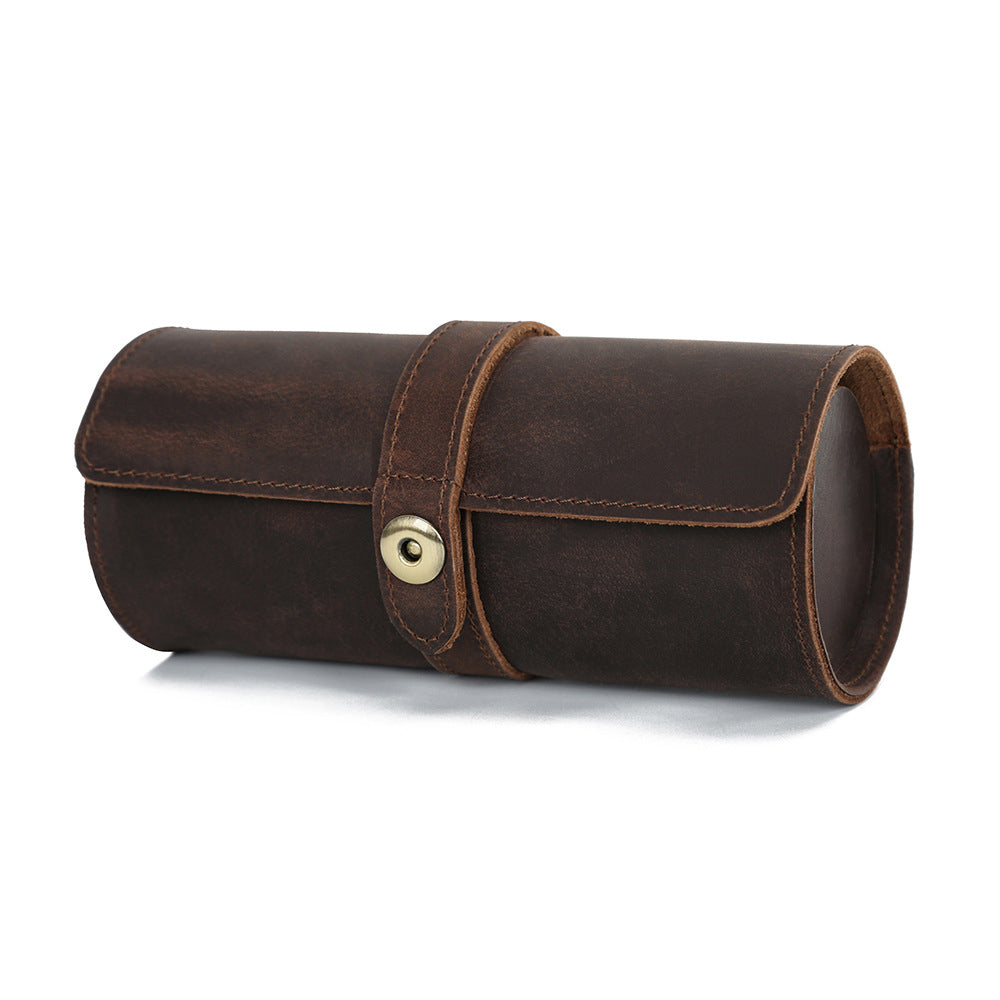Handmade Vintage Leather 3-Slot Watch Box Organizer for Men