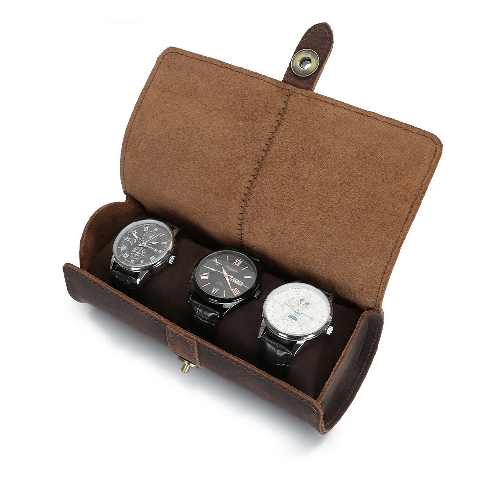 Handmade Vintage Leather 3-Slot Watch Box Organizer for Men