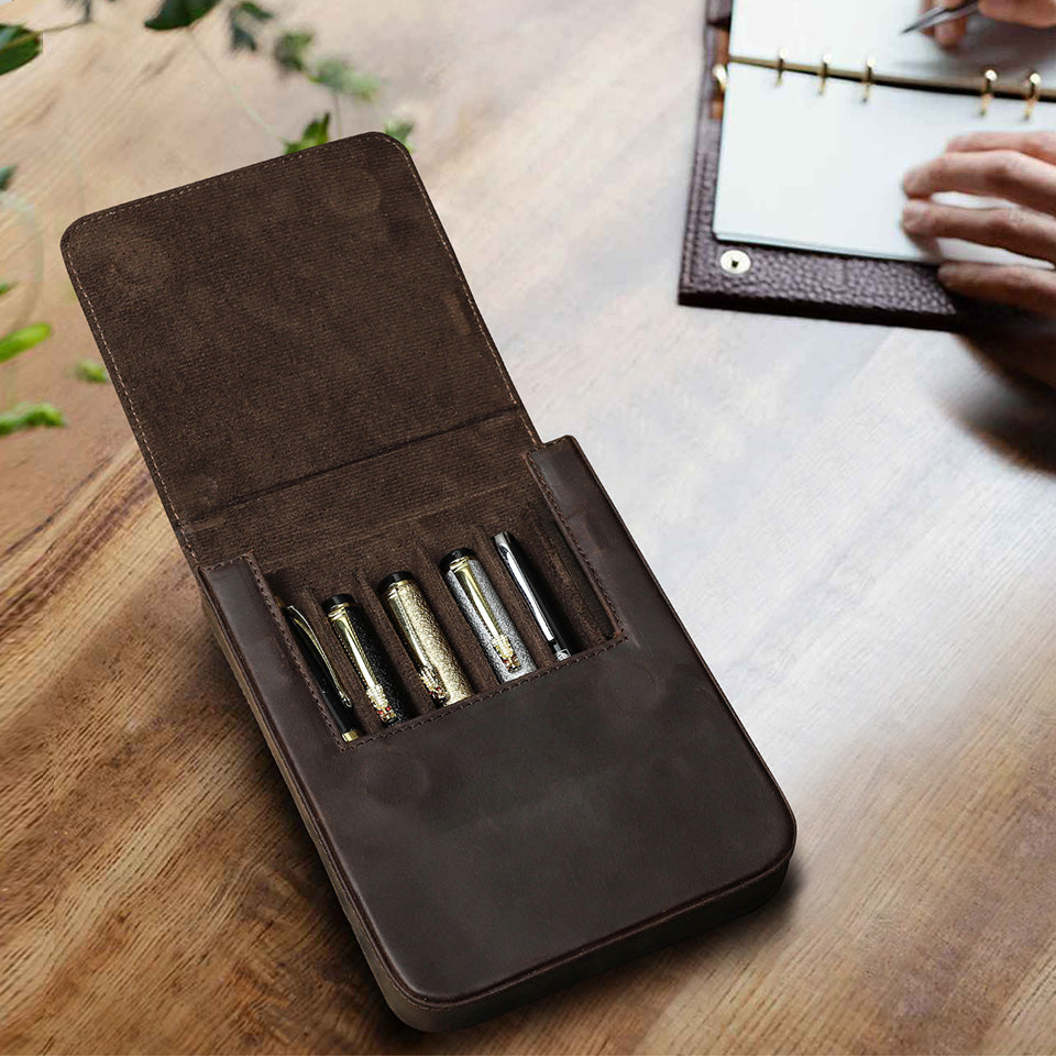 Handmade Vintage Leather Pen Case Organizer for Students & Professionals