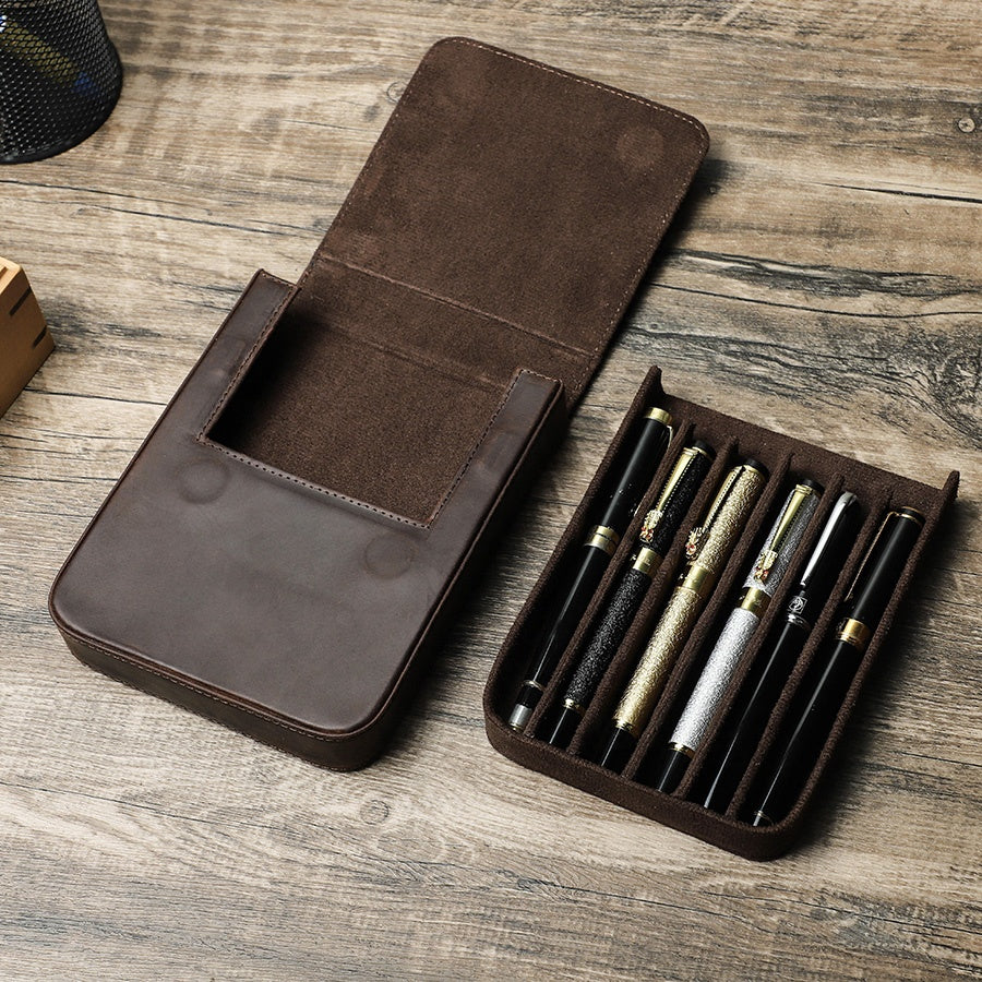 Handmade Vintage Leather Pen Case Organizer for Students & Professionals