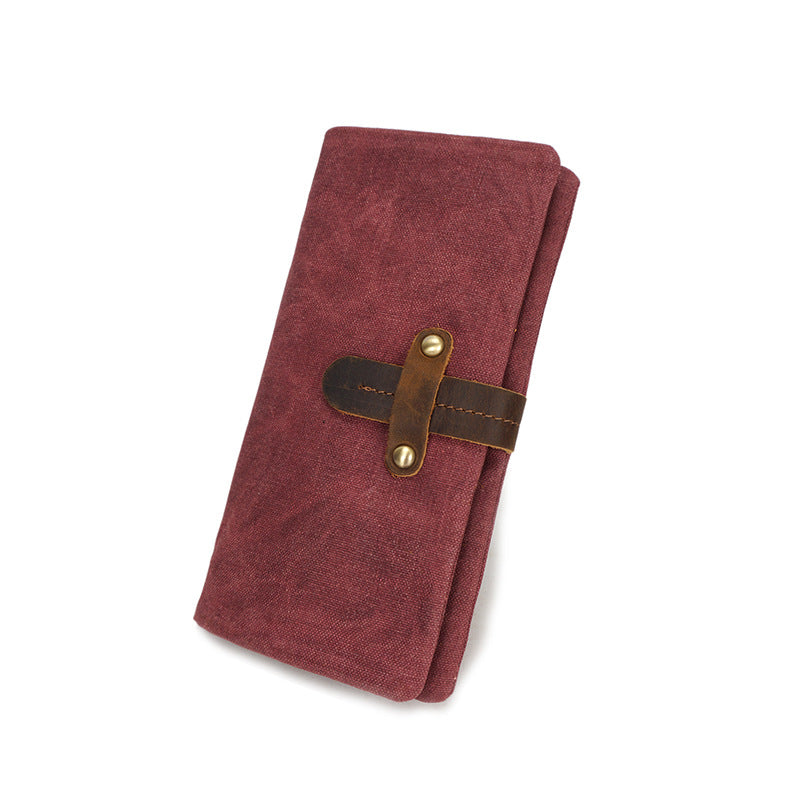 Handmade Vintage Long Canvas Open Wallet for Men