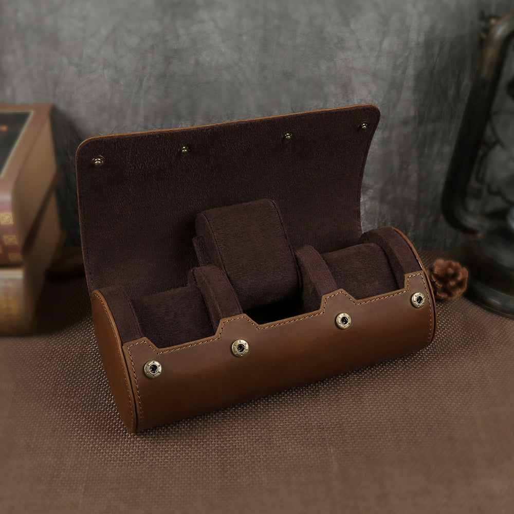 Handmade Vintage Luxury Genuine Leather Watch Case for Jewelry Storage