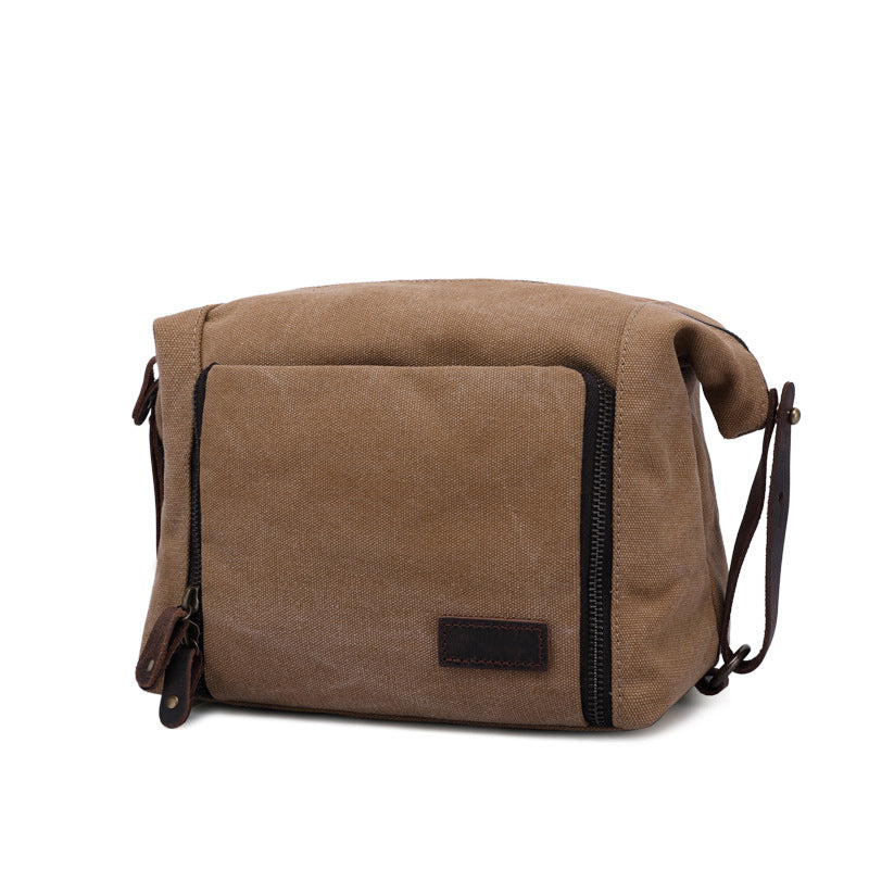 Handmade Vintage Plaid Zipper Canvas Toiletry Organizer for Men