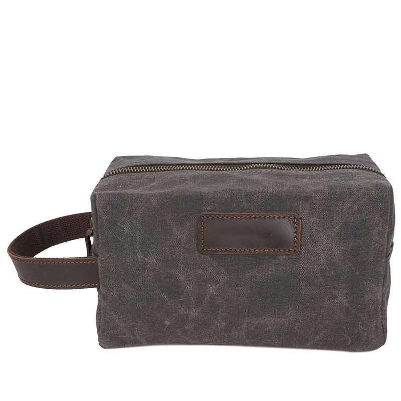Handmade Vintage Plaid Zipper Wax Canvas Men’s Toiletry Bag