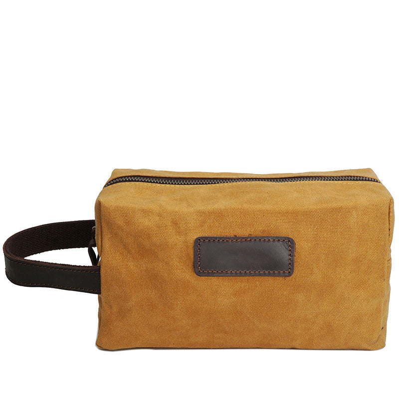 Handmade Vintage Plaid Zipper Wax Canvas Men’s Toiletry Bag