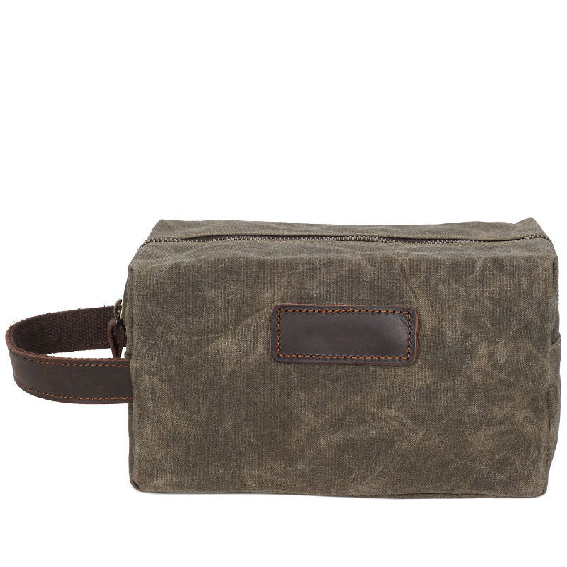 Handmade Vintage Plaid Zipper Wax Canvas Men’s Toiletry Bag