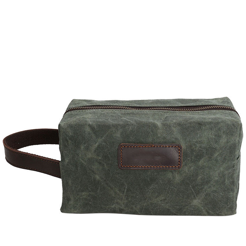 Handmade Vintage Plaid Zipper Wax Canvas Men’s Toiletry Bag