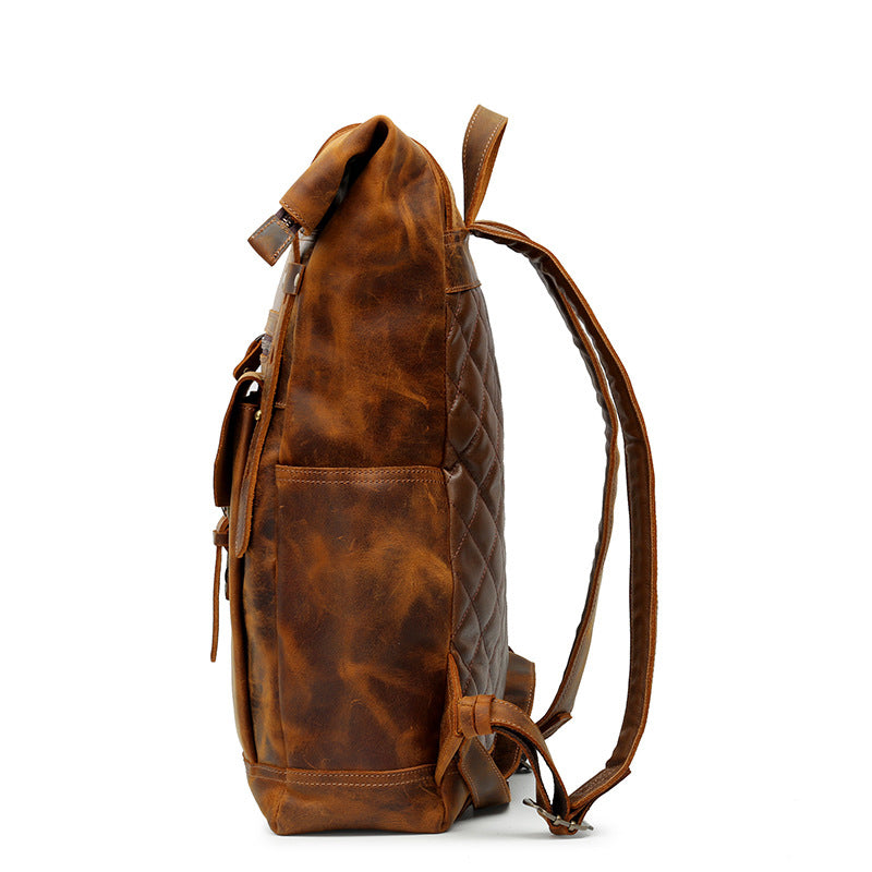 burnished leather backpack mens Men's Brown Roll-Top Leather Backpack