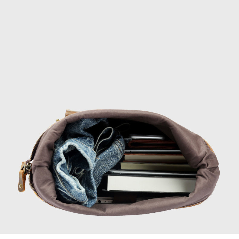 Handmade Vintage Roll-Top Genuine Leather Men's Laptop Backpack