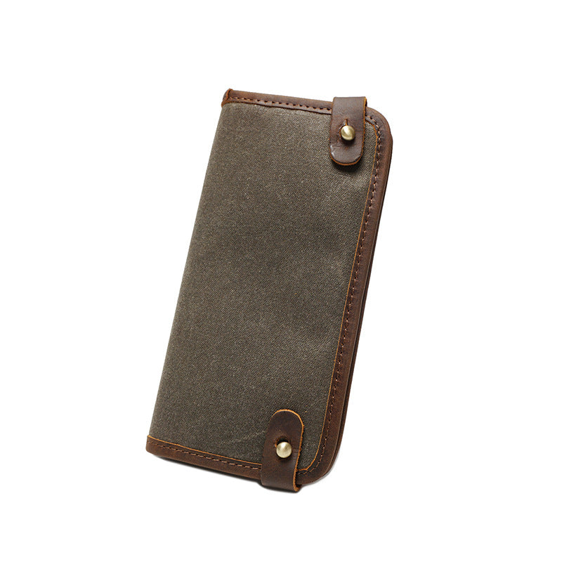 Handmade Vintage Slim Canvas Long Wallet with Coin Pocket for Men