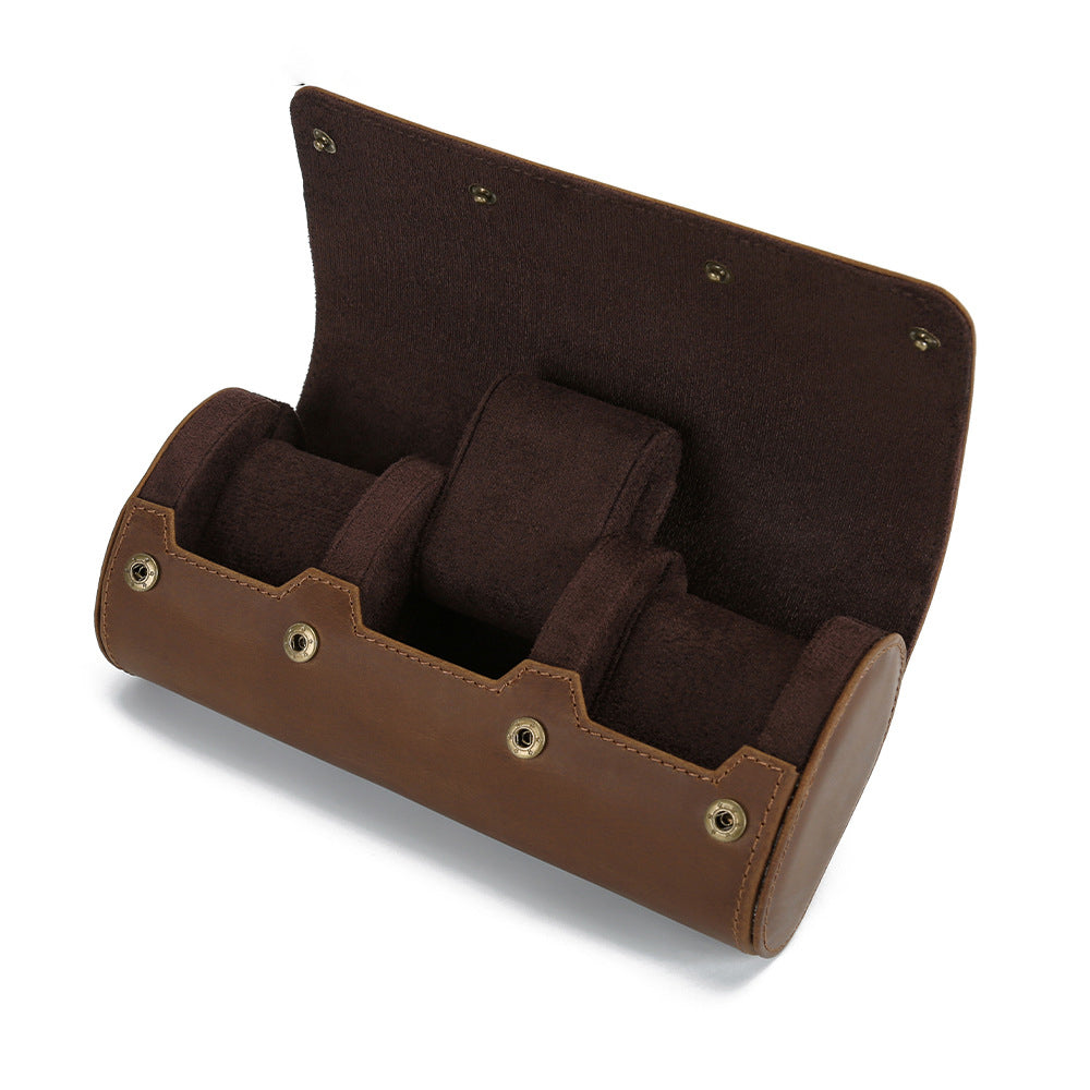 Handmade Vintage Snap Genuine Leather Men’s 3-Slot Watch Case