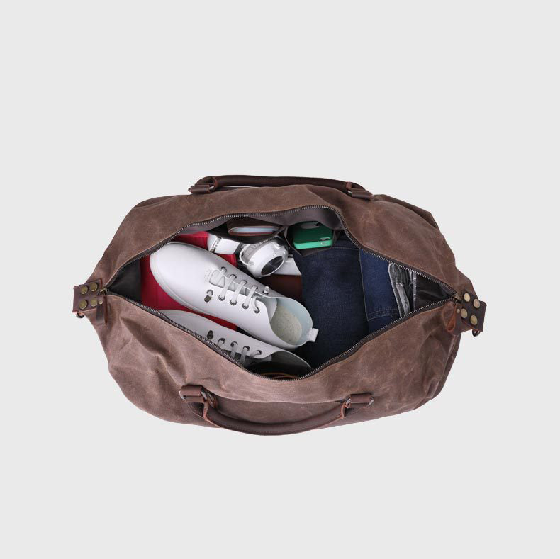 Handmade Vintage Top-Load Canvas Leather Men’s Travel Weekender Duffel Bag
