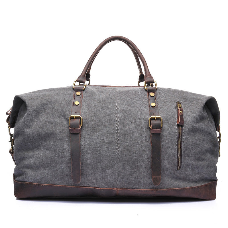 Handmade Vintage Top-Load Zipper Canvas Leather Men’s Duffel Bag