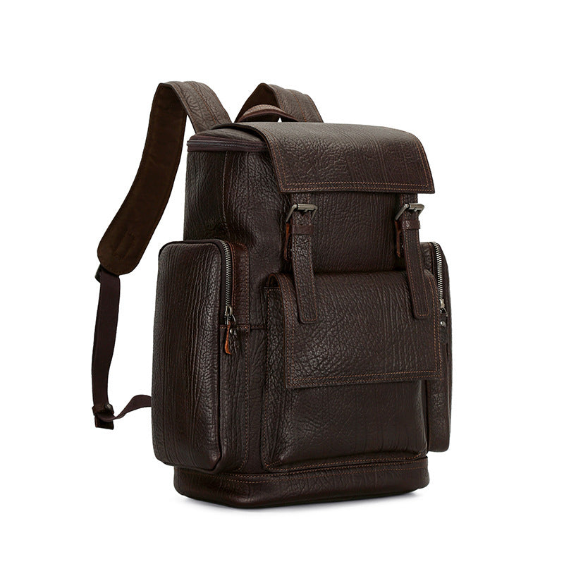 ashbritt pebbled leather backpack Men's Dark Brown Pebbled Leather Backpack