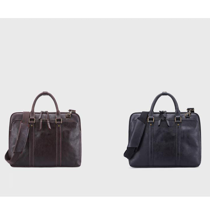 Handmade Vintage Two-Way Zipper Genuine Leather Men’s Laptop Briefcase
