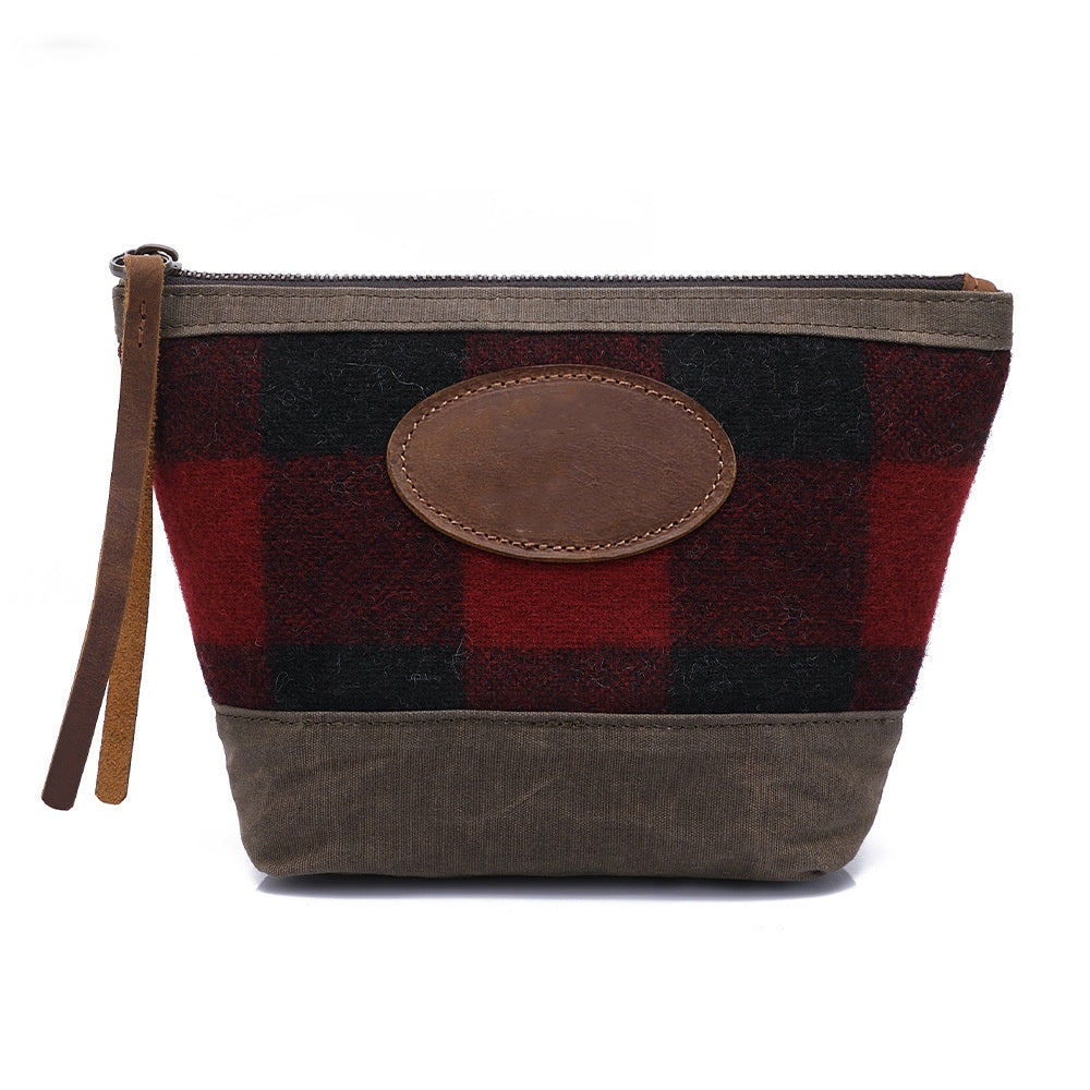 Handmade Vintage Waterproof Buffalo Check Zipper Canvas Men’s Toiletry Bag