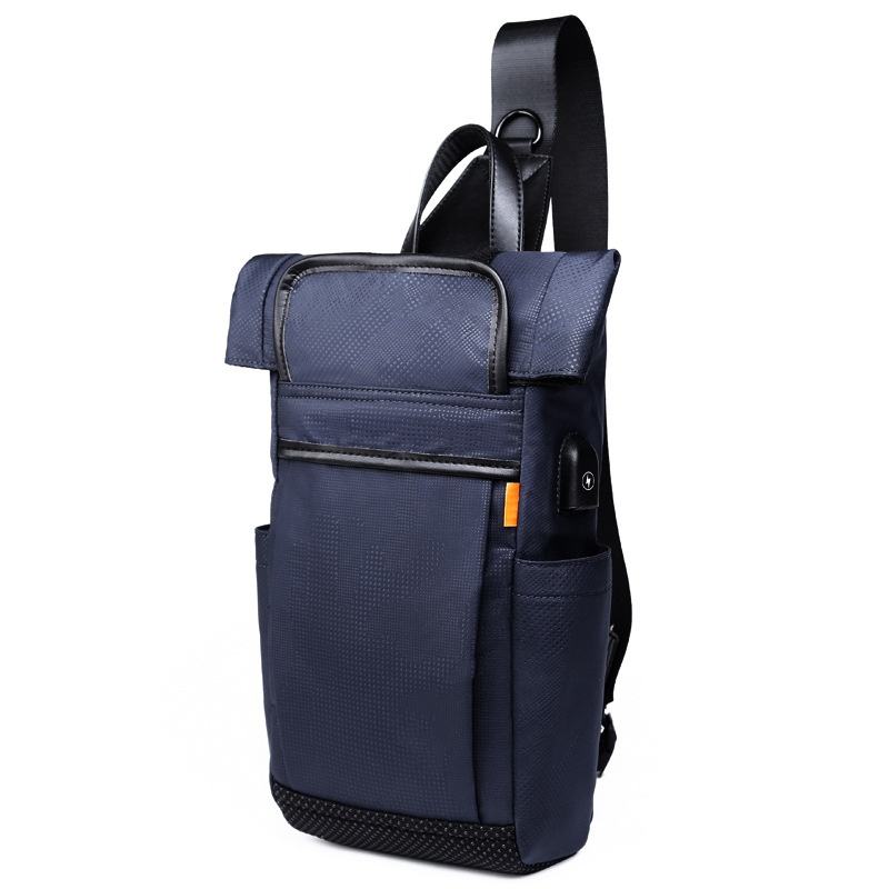 Handmade Vintage Waterproof Roll-Top Canvas Crossbody Chest Bag for Men