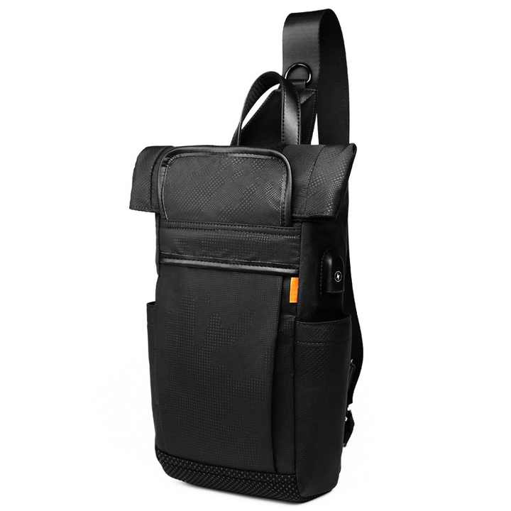 Handmade Vintage Waterproof Roll-Top Canvas Crossbody Chest Bag for Men