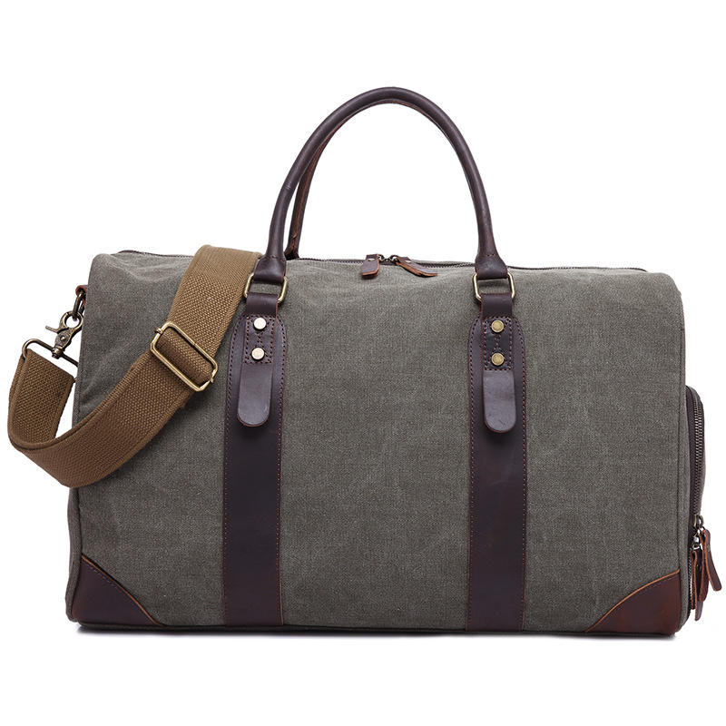 Handmade Vintage Waterproof Two-Way Zipper Canvas Men’s Travel Duffel Bag