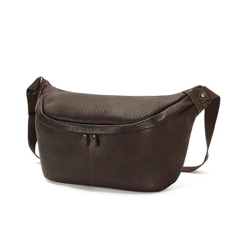 Handmade Vintage Waterproof Zipper Genuine Leather Men's Crossbody Bag