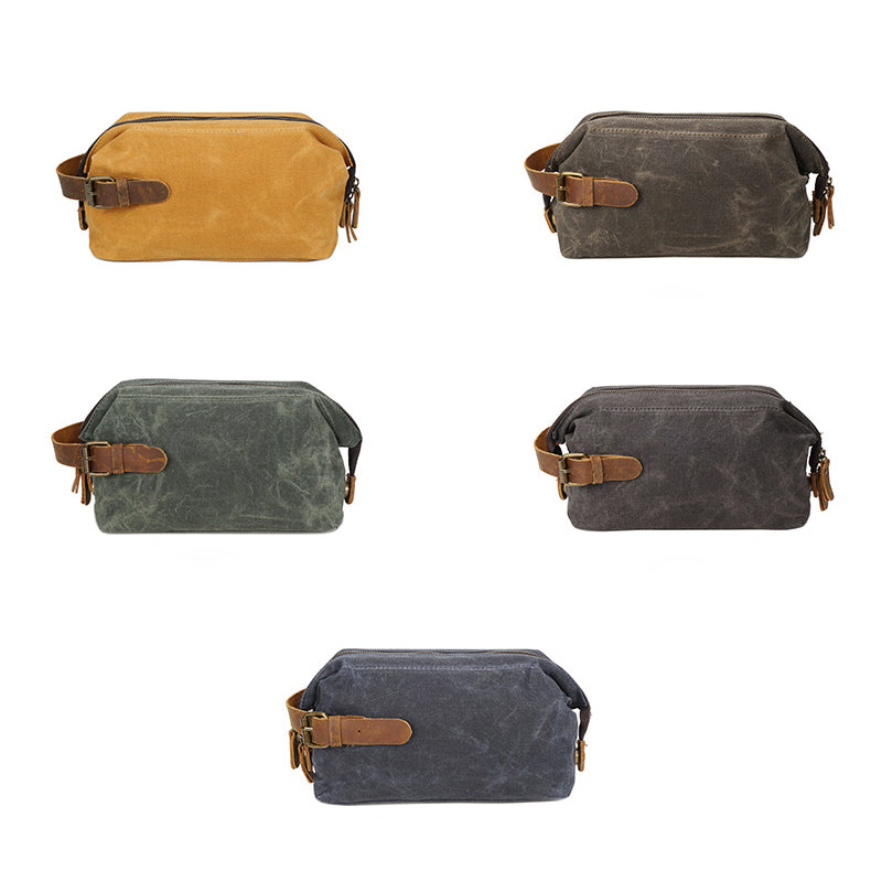 Handmade Vintage Wax Canvas Zipper Men’s Toiletry Bag Organizer