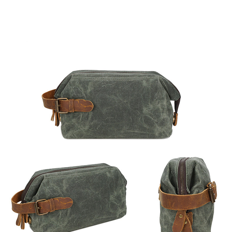 Handmade Vintage Wax Canvas Zipper Men’s Toiletry Bag Organizer