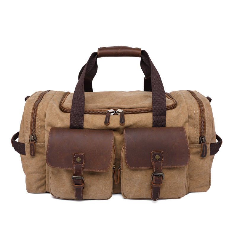 Handmade Vintage Zipper Canvas Genuine Leather Men’s Travel Duffel Bag