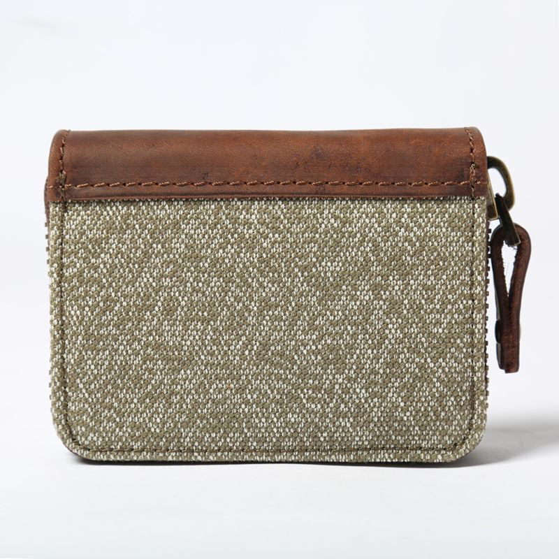Handmade Vintage Zipper Canvas Leather Card Holder for Men