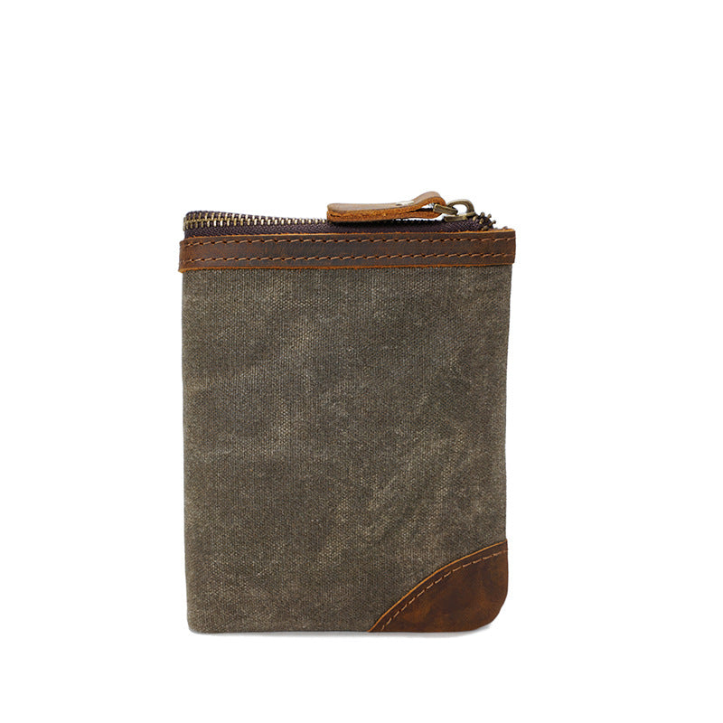 Handmade Vintage Zipper Canvas Men’s Wallet with Coin Pouch