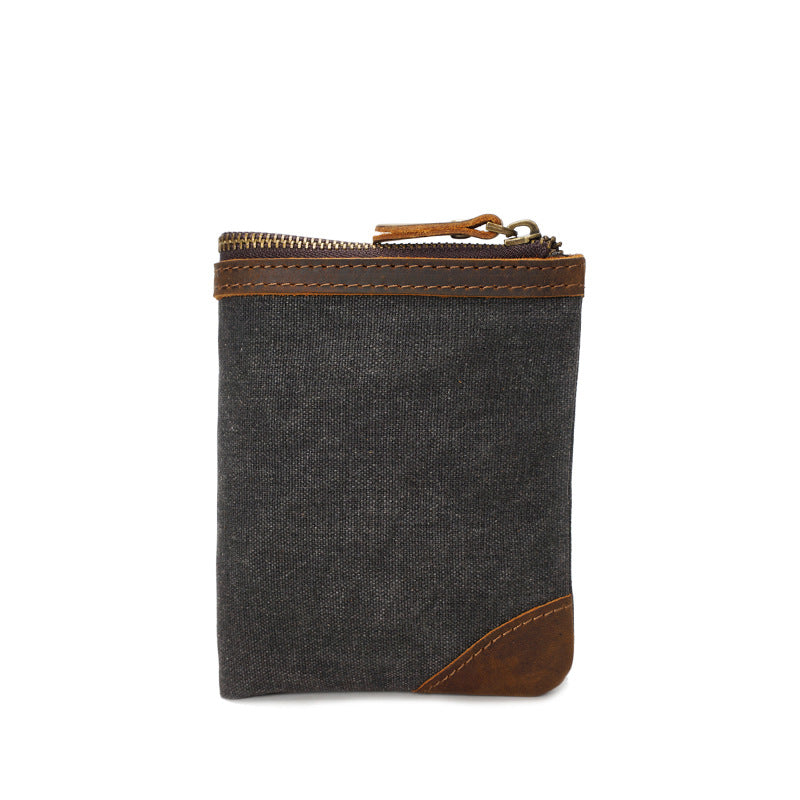Handmade Vintage Zipper Canvas Men’s Wallet with Coin Pouch
