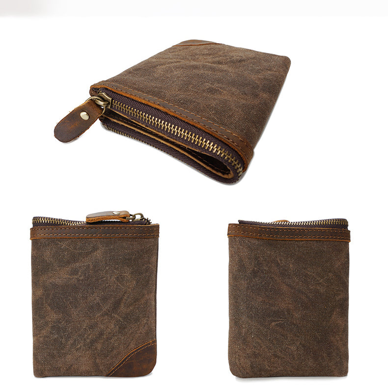 Handmade Vintage Zipper Canvas Men’s Wallet with Coin Pouch