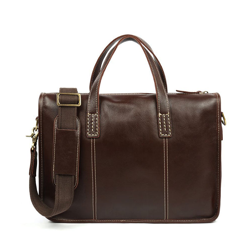 Handmade Vintage Zipper Cowhide Leather Men’s Crossbody Laptop Bag