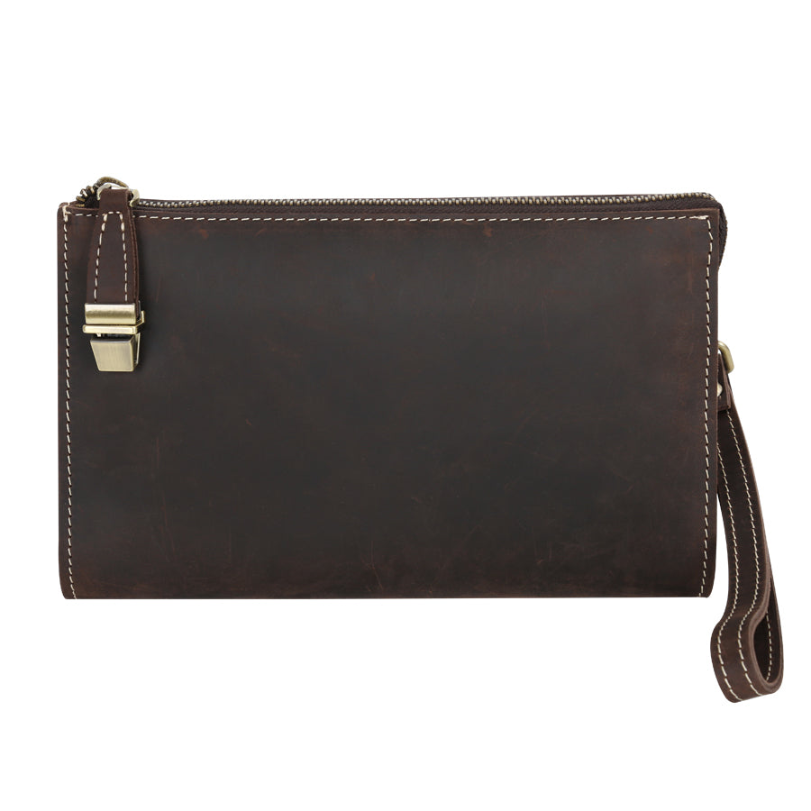 Handmade Vintage Zipper Crazy Horse Leather Unisex Wallet