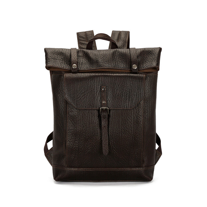 Handmade Vintage Zipper Full-Grain Leather Men's Travel Laptop Backpack