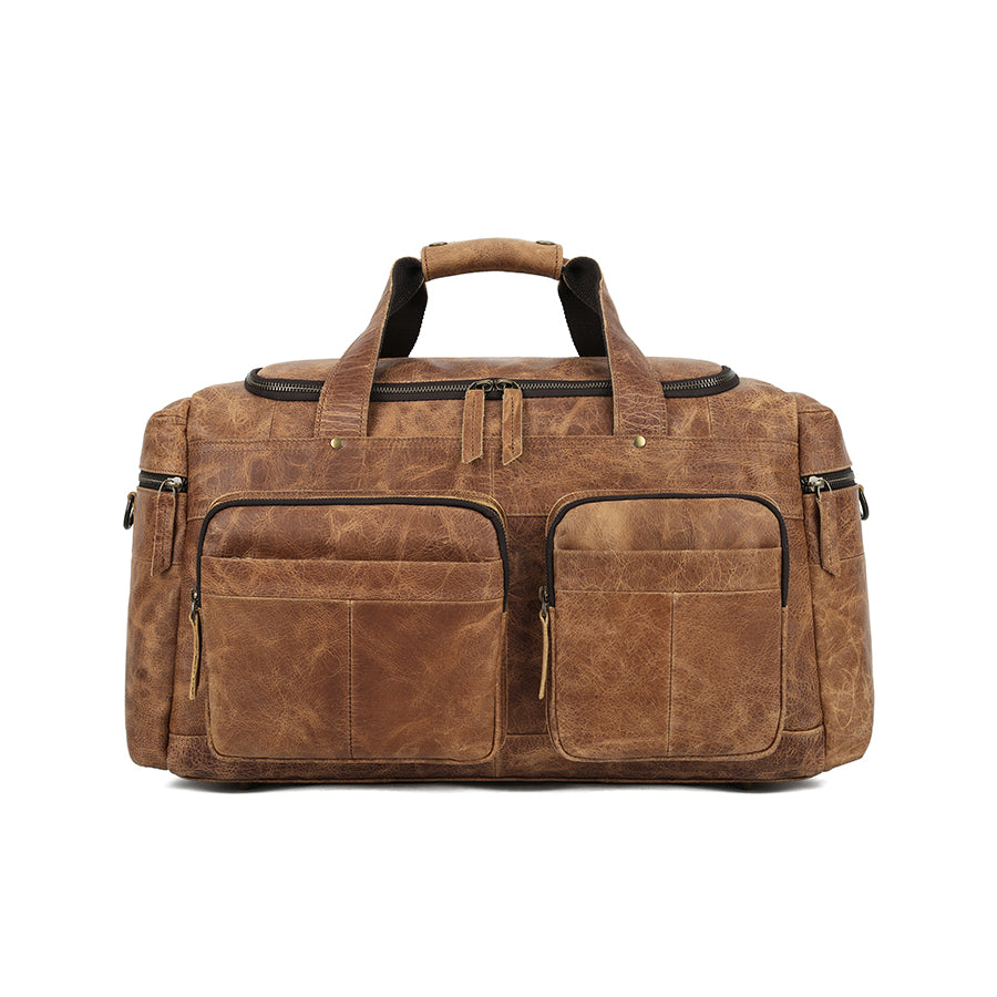 Handmade Vintage Zipper Full-Grain Leather Unisex Travel Duffel Bag