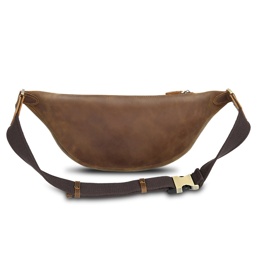 Handmade Vintage Zipper Genuine Leather Men's Chest Crossbody Bag