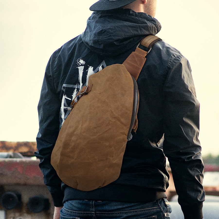 Handmade Waterproof Vintage Zipper Canvas Men’s Crossbody Chest Bag