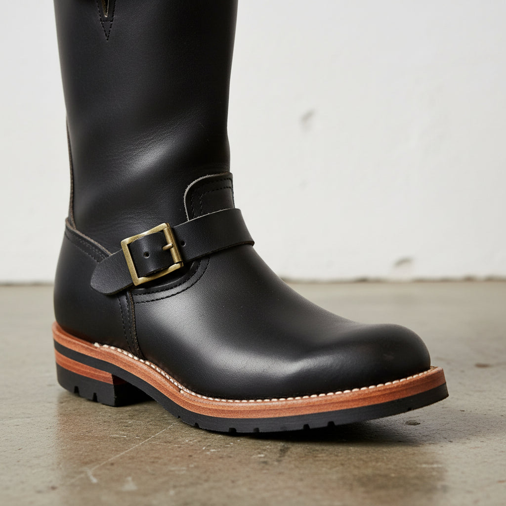 Handmade Western Cowboy Boots Vintage Buckle Square Heel Side Zipper - detail-view-showing-texture