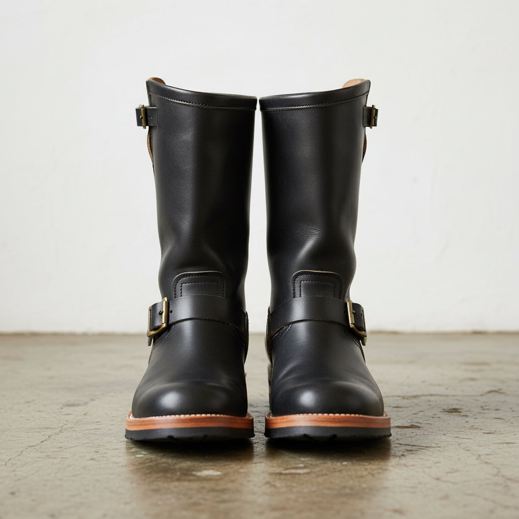 Handmade Western Cowboy Boots Vintage Buckle Square Heel Side Zipper - front-view