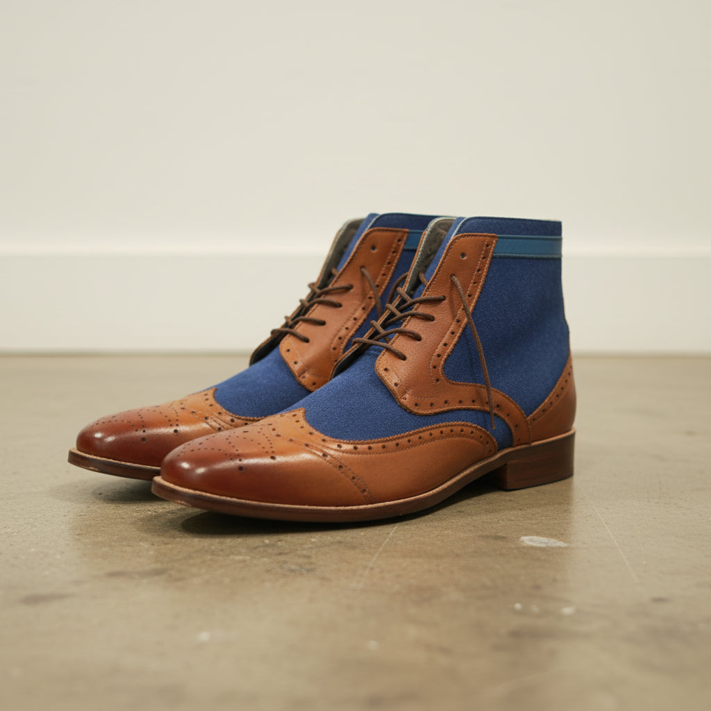 Handmade Wingtip Brogue Lace -Up Full-Grain Leather Men’s Ankle Boots - angle-view-showing-depth